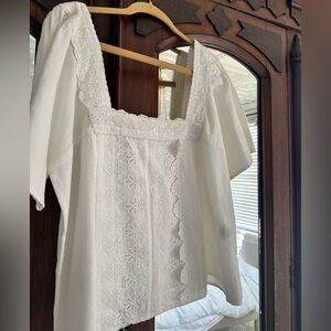 Sézane square neck top, Ecru in a size 14. With bra strap holders.